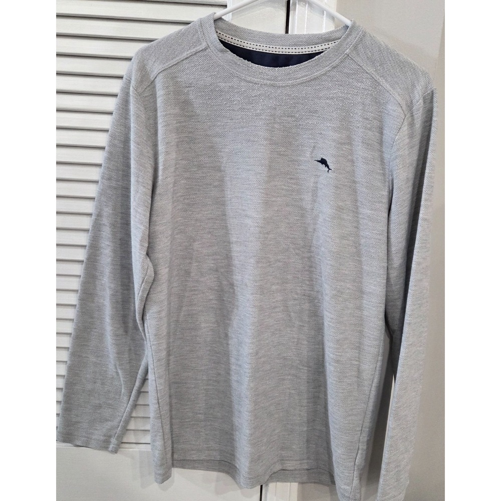 Tommy Bahama Mens Long Sleeve Crew Neck Gray Knit Pullover Sweater Size Small